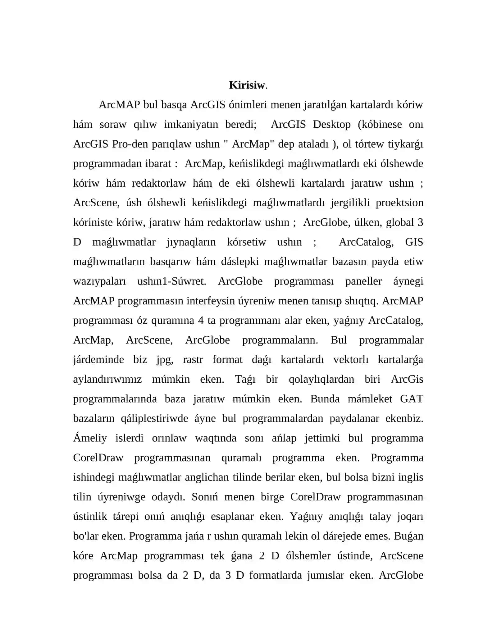 ArcMAP interfeysi ha'mde karta dokumentleri menen islewde birinshi basqıshlari 2