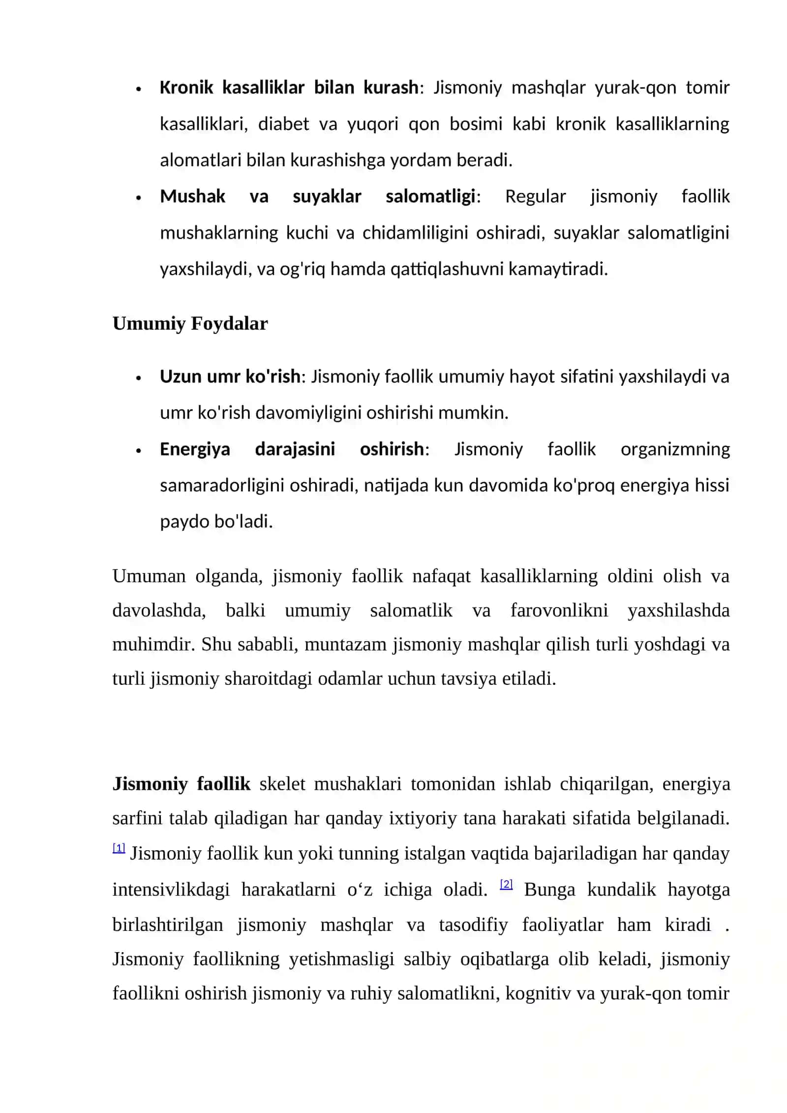 Jismoniy faollikning davo va profilaktika maqsadida qo`llanilishi 2