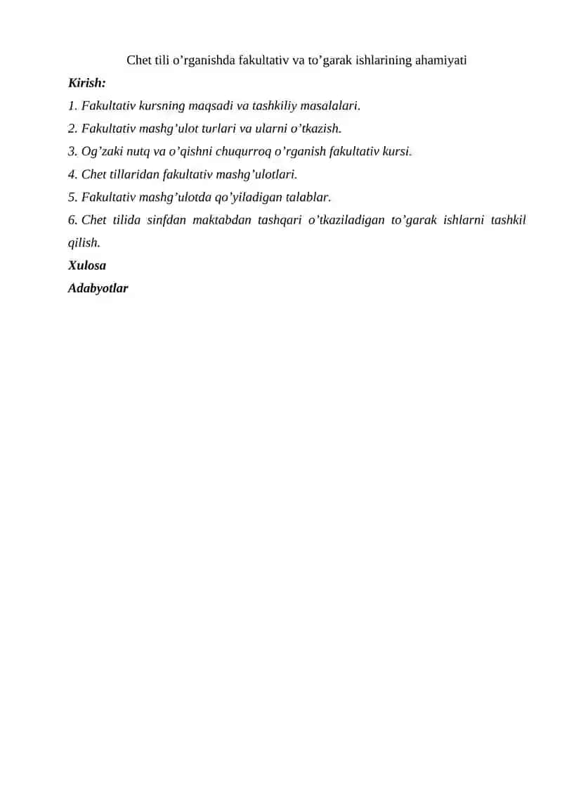 Chet tili o’rganishda fakultativ va to’garak ishlarining ahamiyati 2
