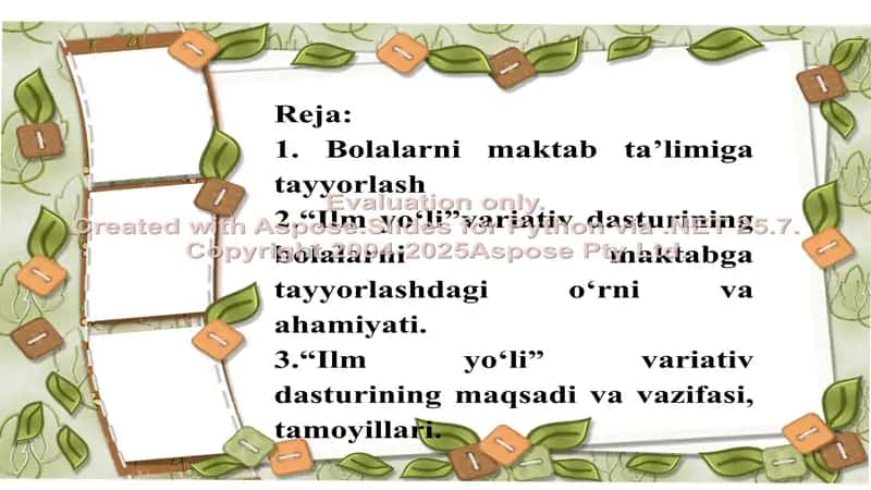 "Ilm yõli "variativ dasturi asosida bolalarni maktabga" 2