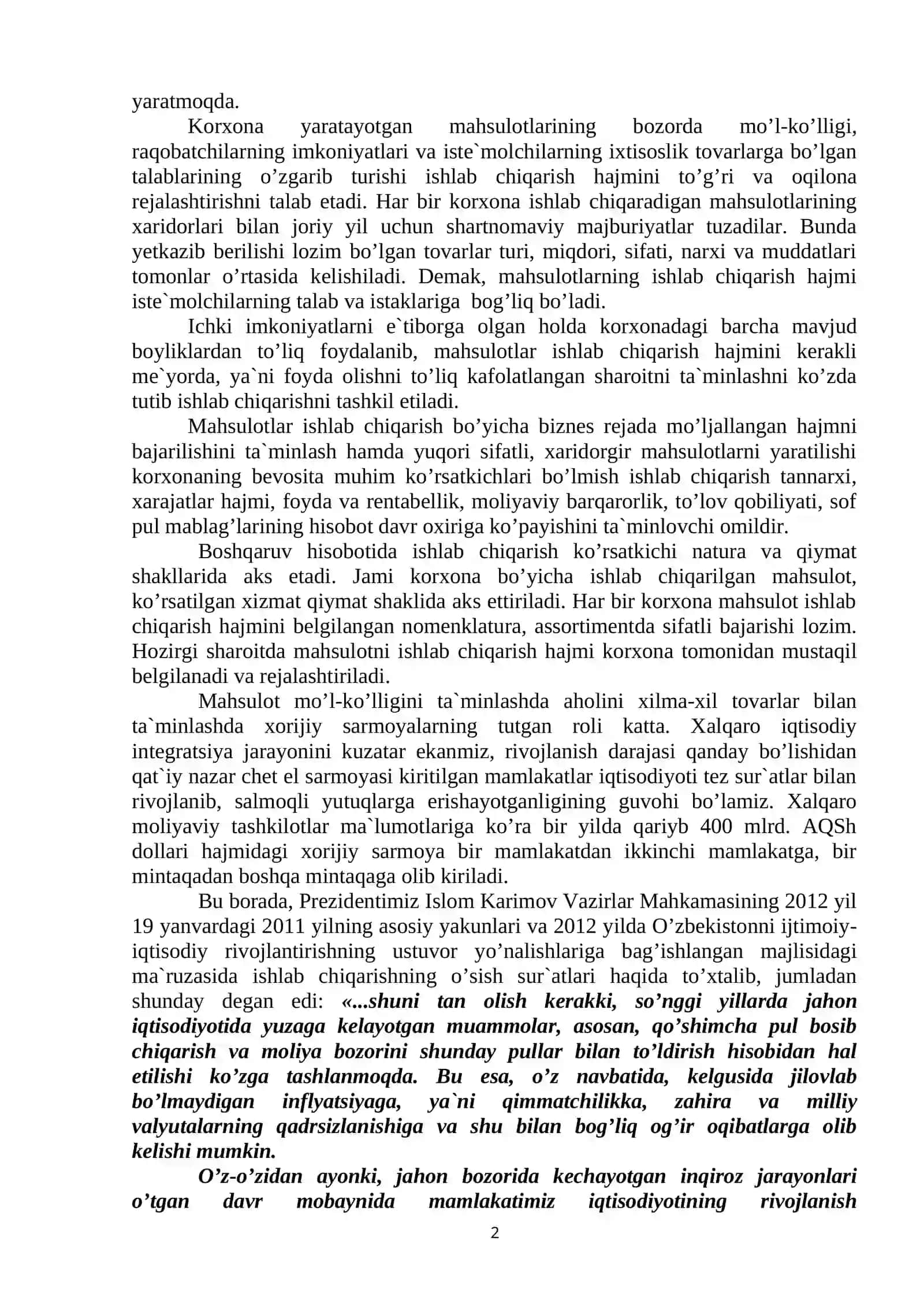 Xo’jalik sub`ektlarining mahsulоt (ish, xizmatlar) ishlab chiqarish hajmini tahlili 2