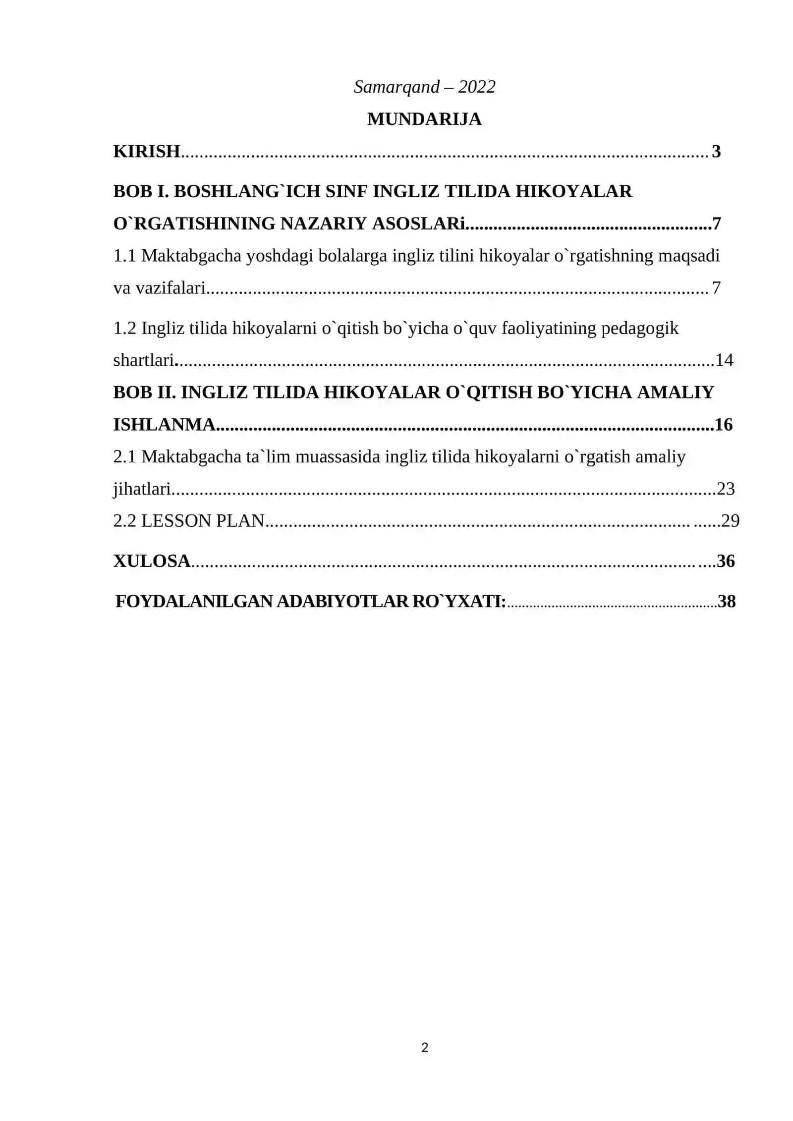INGLIZ TILIDA HIKOYALARNI O`RGATISH ISHLANMA-LOYIHASI 2