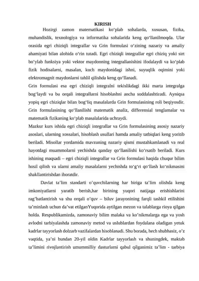 Egri chiziqli integrallar va Grin formulasi 2