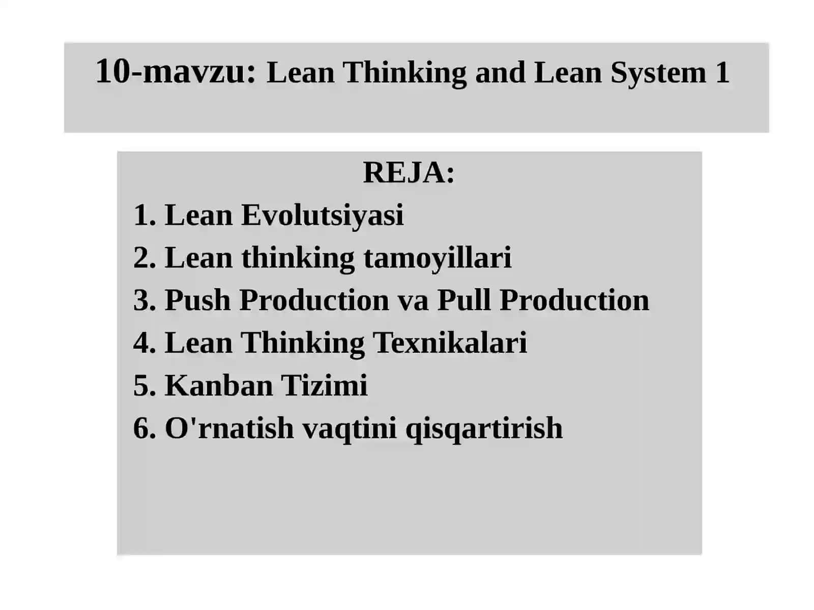 Lean Thinking and Lean System 1 2