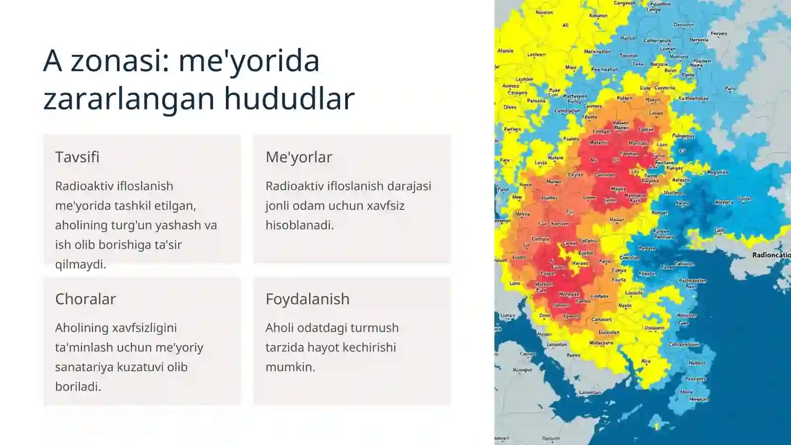 Favqulotda vaziyatni baholash, Radiatsion holat, Radioaktiv zararlanish manbalari, Zonalar tavsifi 2