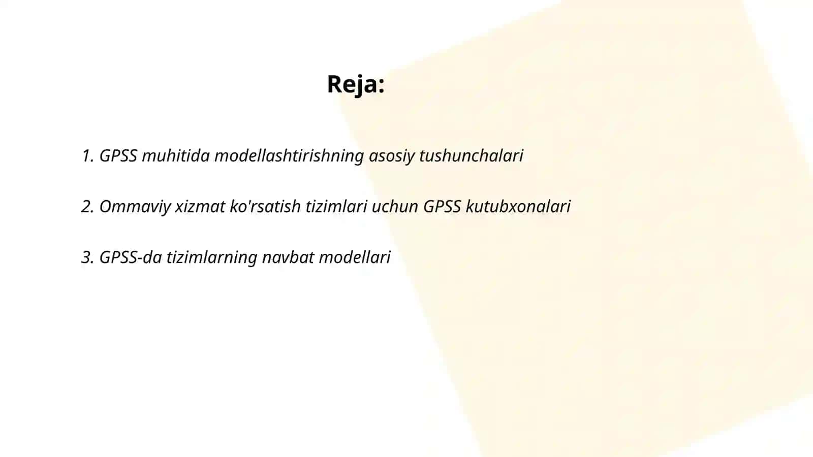 GPSS muhitida ommaviy xizmat korsatish tizimini modellashtirish kutubxonalaridan foydalanish 2
