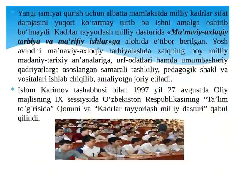 O‘zbеkistonRеspublikasida ta'lim sohasida amalga oshirilgan islohotlar 2