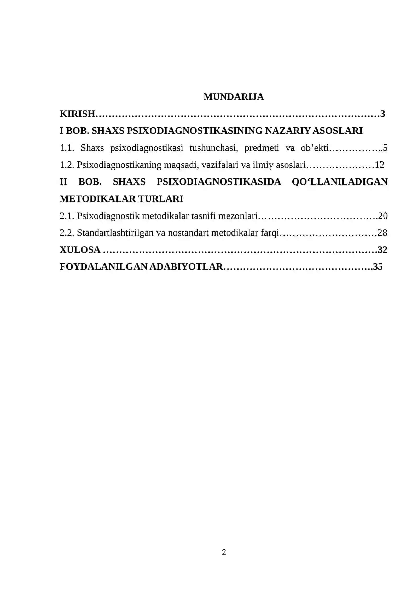 SHAXS SIXODIOGNOSTIKASIDA QO'LLANILADIGAN METODIKALAR TASNIFI 2