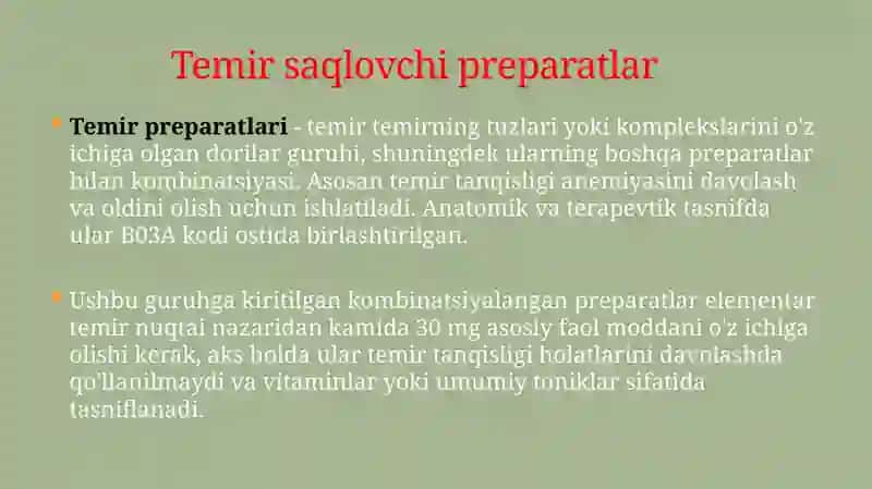 Temirsaqlovchidori vositalarining qiyosiy tahlili 2