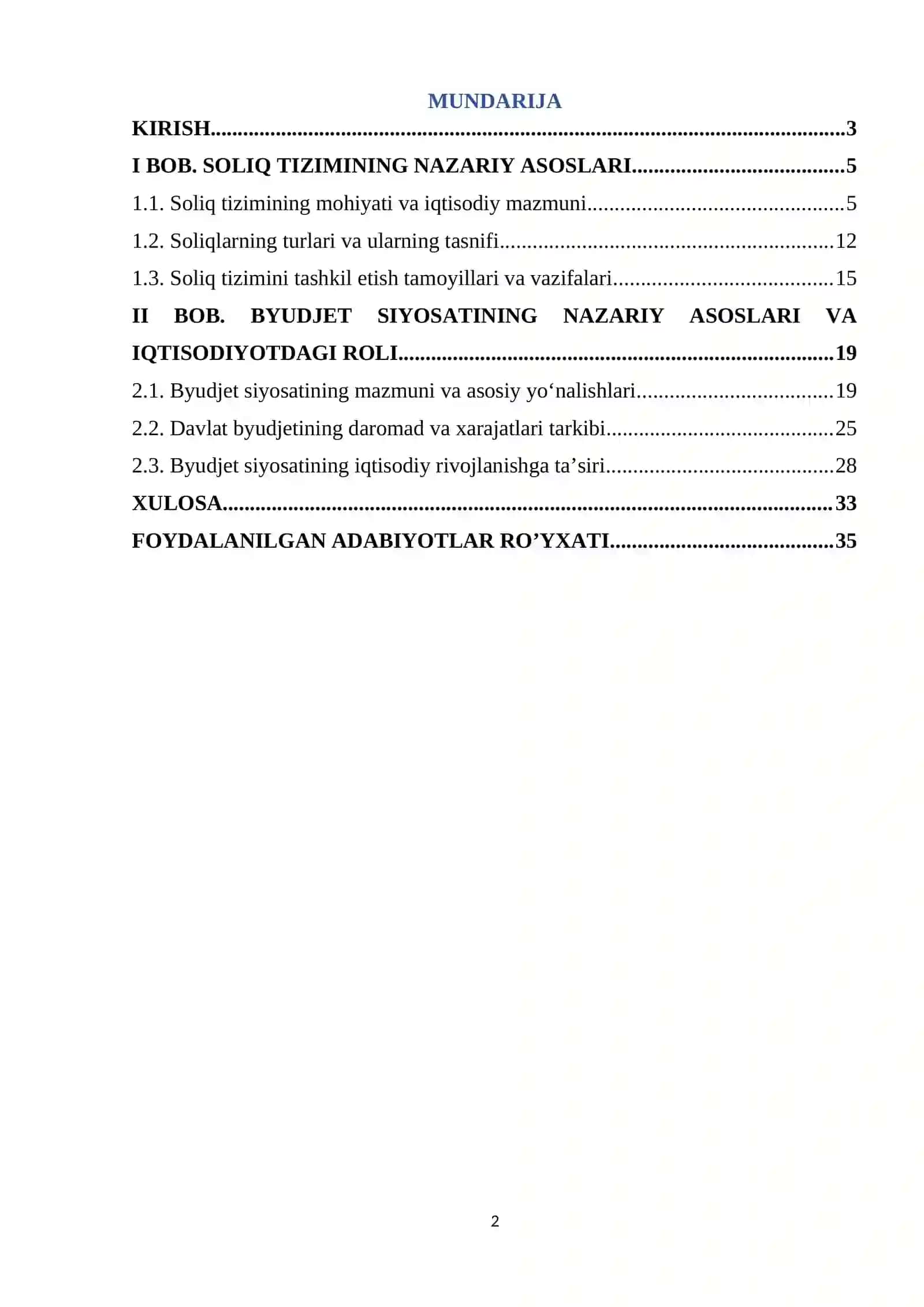 Soliq tizimi va byudjet siyosatining nazariy asoslari 2