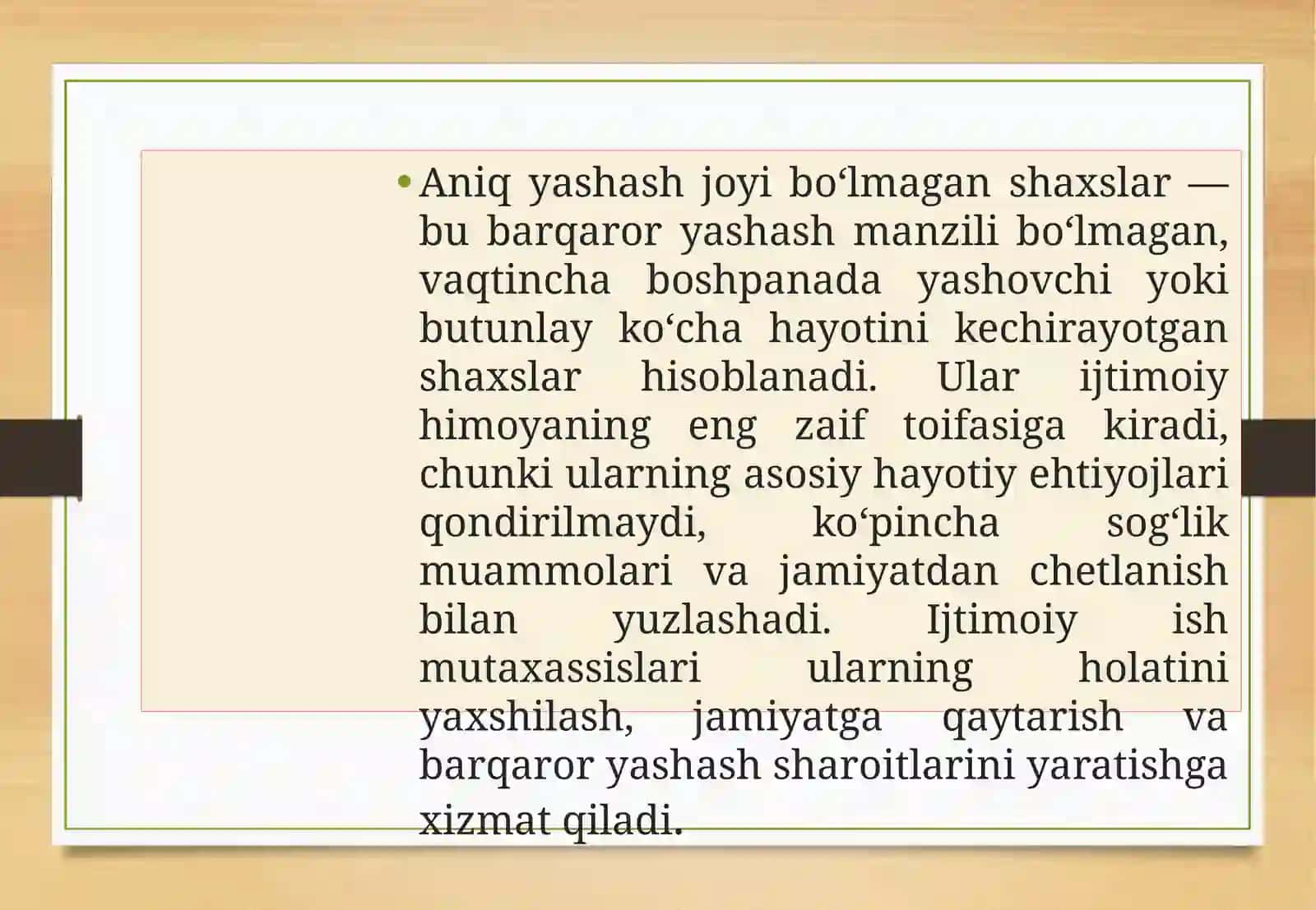 Aniqyashash joyi bo'lmagan shaxslar bilan ijtimoiy ish 2