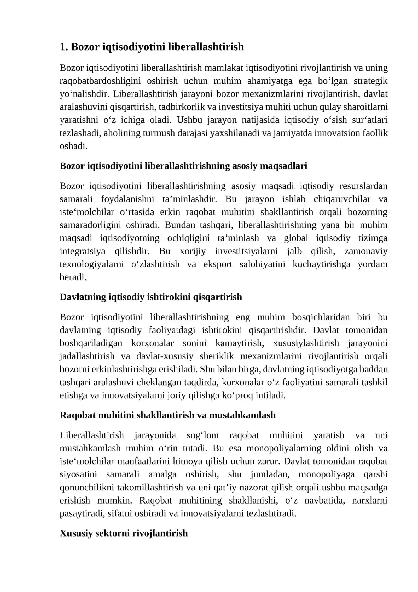 Raqobatbardosh iqtisodiyotni shakillantirish borasida amalga oshirilayotgan islohotlar 2