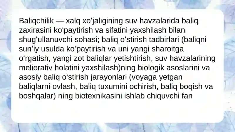 UMUMIYHOVUZ RESURSLARI:TIJORAT UCHUN FOYDALI BALIQCHILIK 2