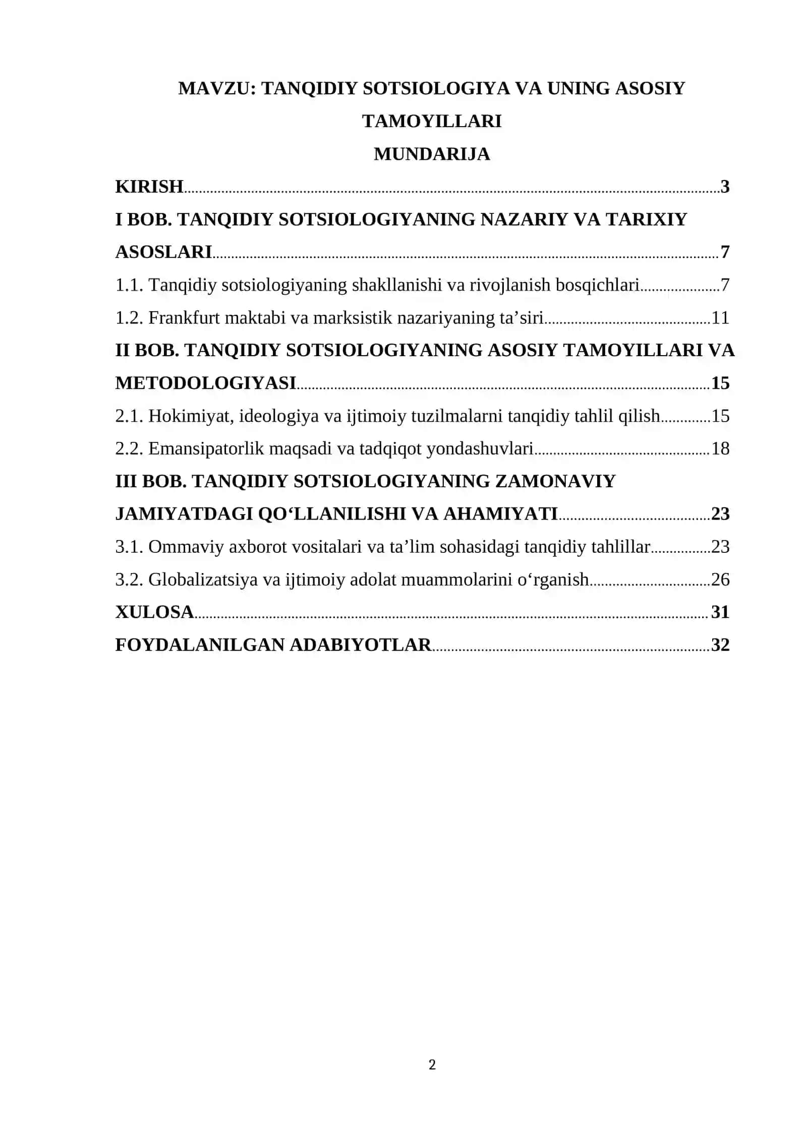 TANQIDIY SOTSIOLOGIYA VA UNING ASOSIY TAMOYILLARI 2
