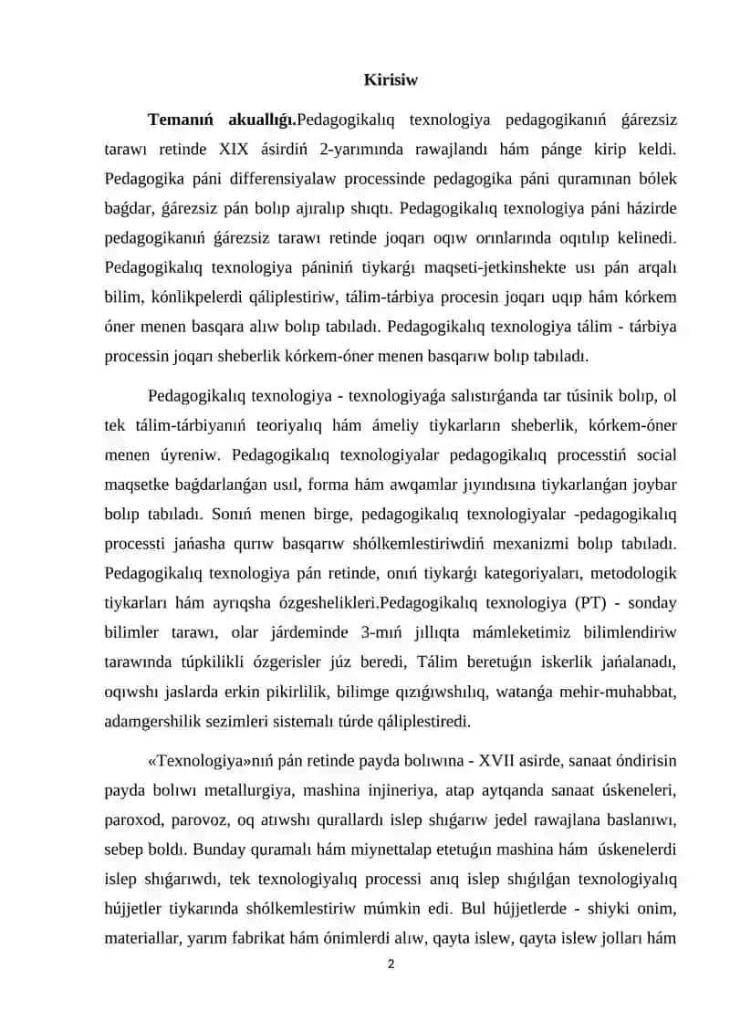 KURS JUMISI TÁRBIYA PÁNIN OQITIWDA INFORMACIYA TEXNOLOGIYALARINAN PAYDALANIW 2