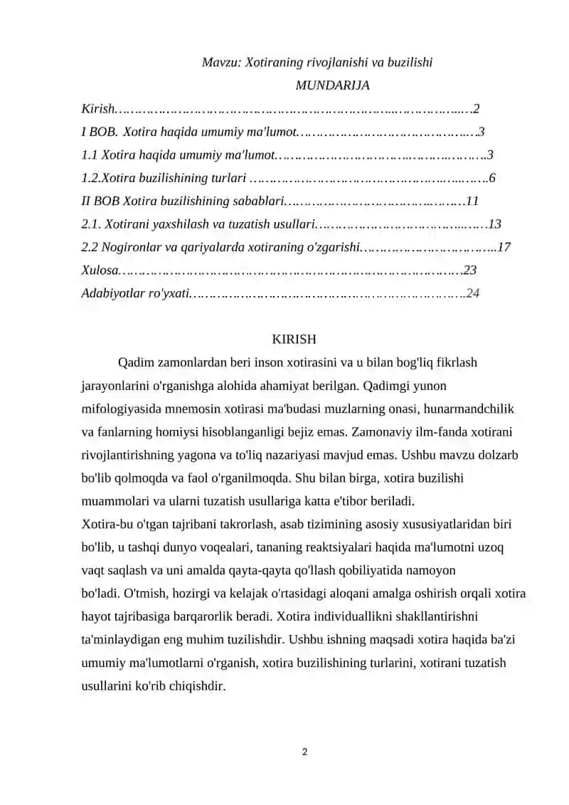 Mavzu: Xotiraning buziliashi va rivojlanishi 2