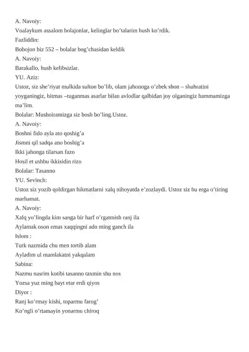 Alisher Navoiy tavvaludiga bag'ishlangan tadbir sennariysi va bayoni 2