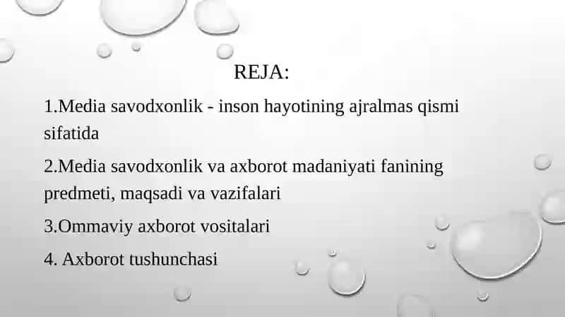 Mediasavodxonlik va axborot madaniyati fanining predmeti va jamiyattaraqqiyotida o‘rni 2