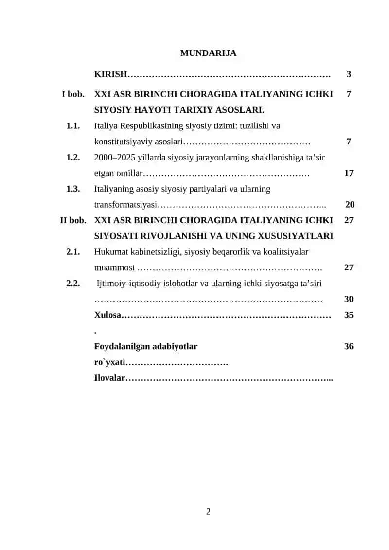XXI asr birinchi choragida Italiyaning ichki siyosati 2