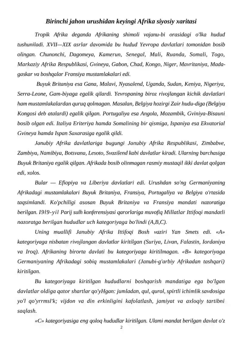 Birinchi jahon urushidan keyingi Afrika siyosiy xaritasi 2