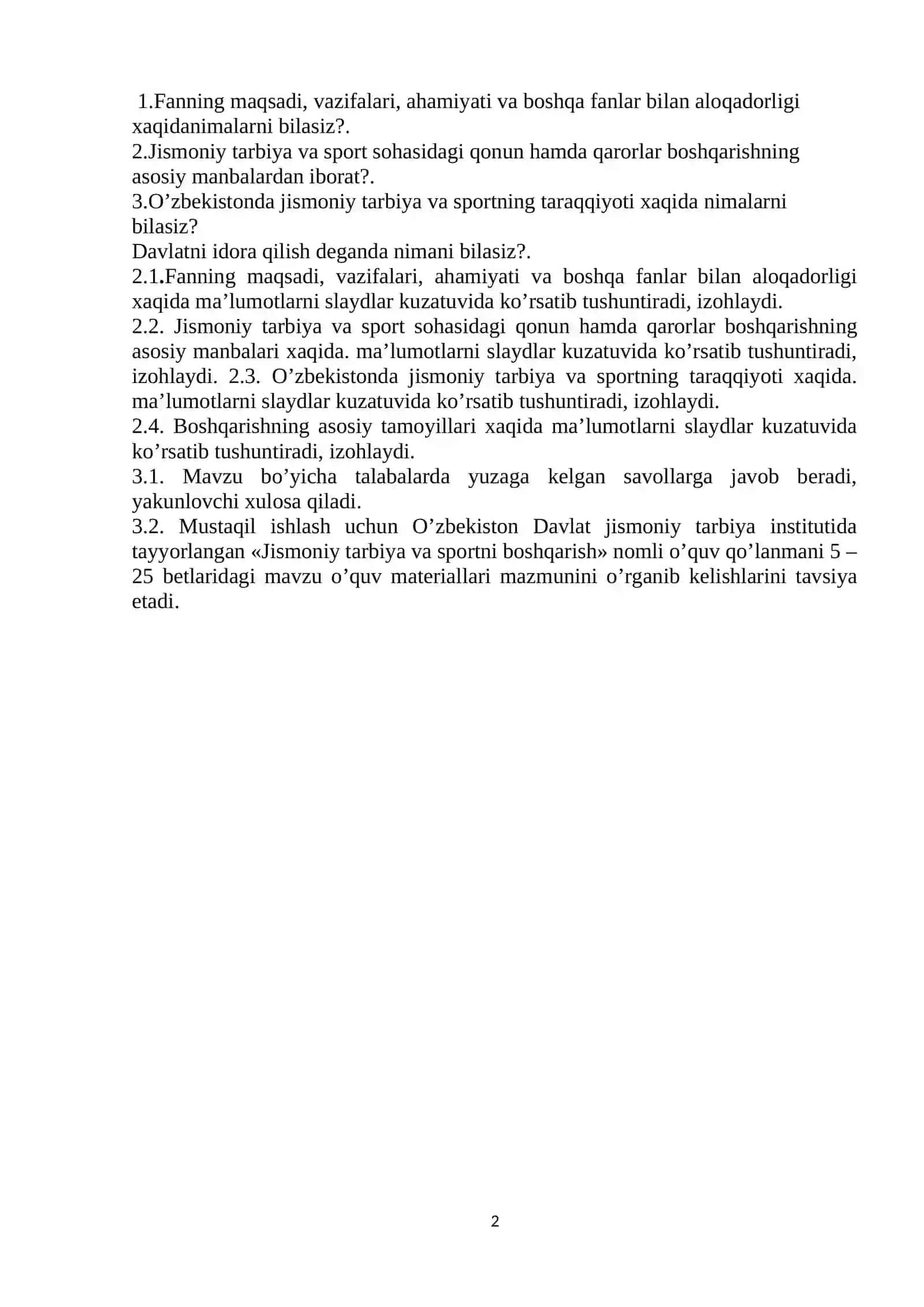 Jismoniy tarbiya va sportni boshqarishning nazariy asoslari 2
