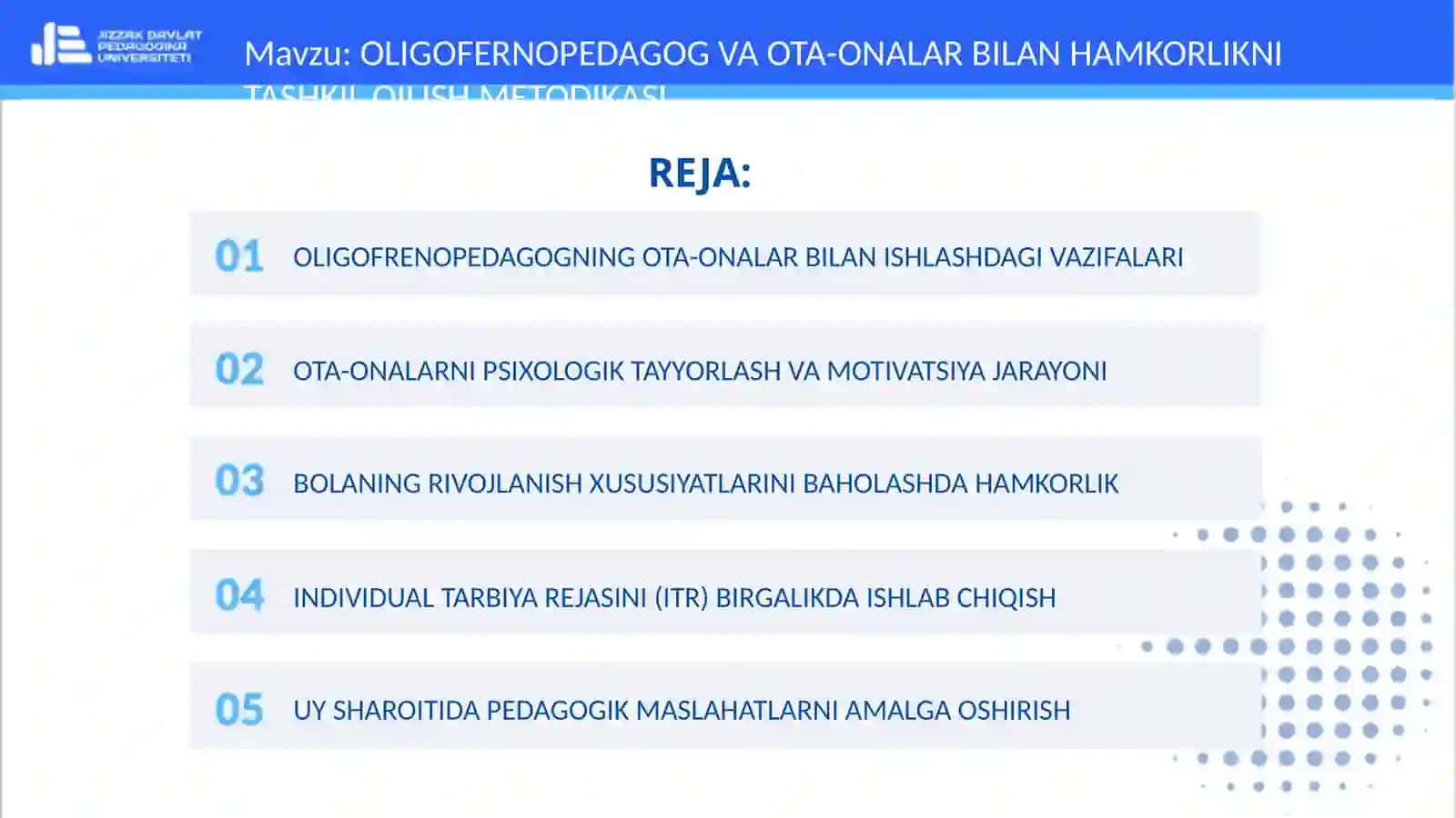 OLIGOFERNOPEDAGOG VA OTA-ONALAR BILAN HAMKORLIKNI TASHKIL QILISH METODIKASI 2