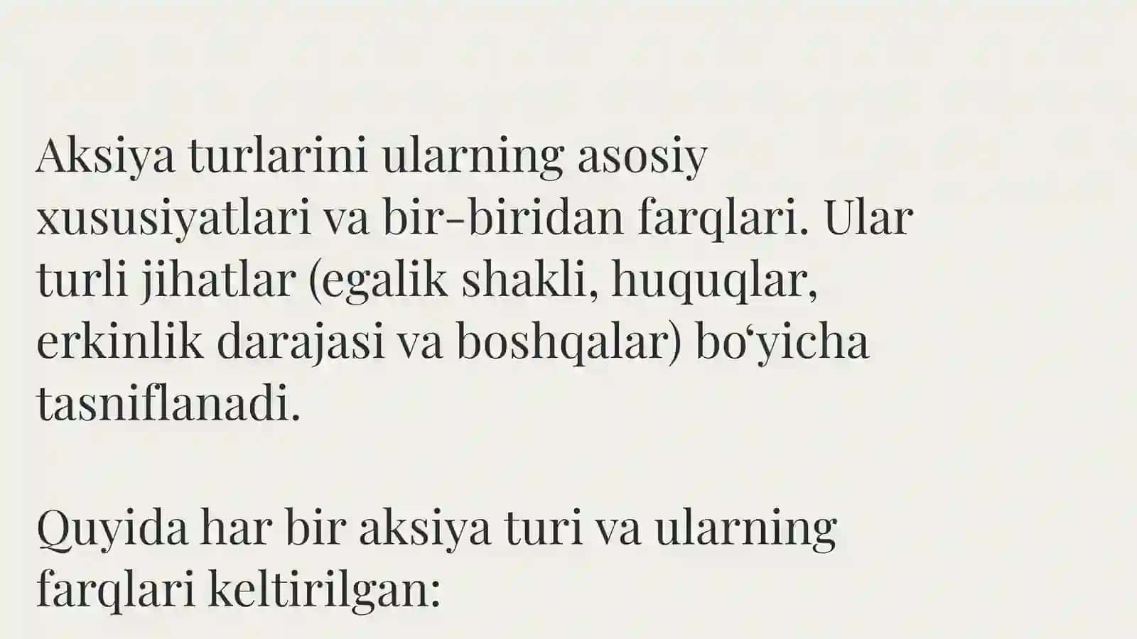 AKSIYA TURLARINING BIR BIRIDAN FARQLARI 2