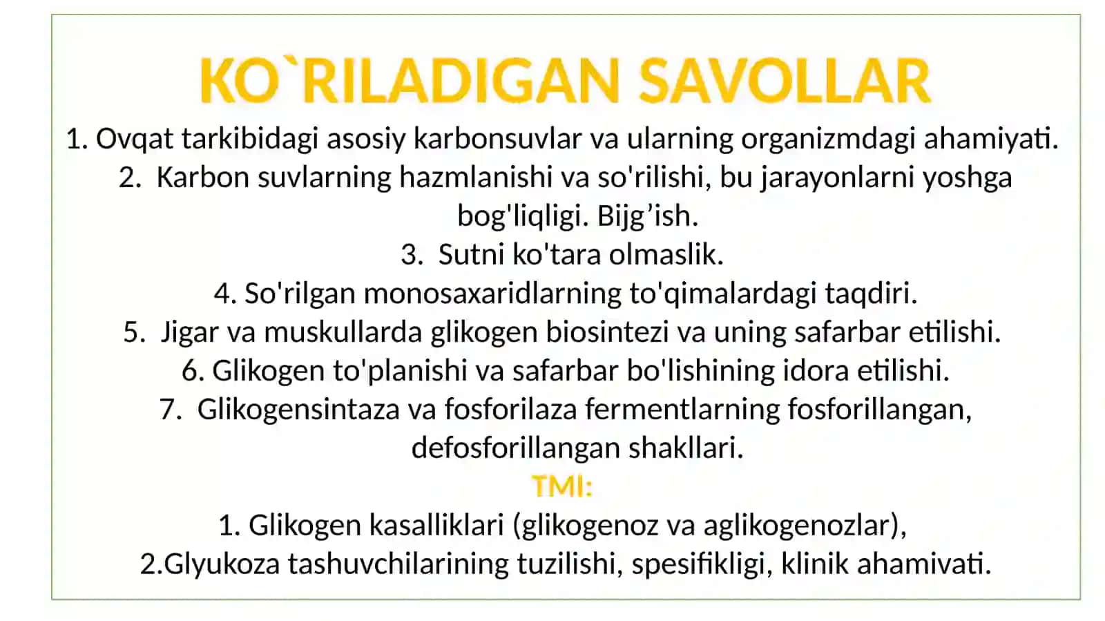 Uglevodlar almashinuvi va funksiyalari 2