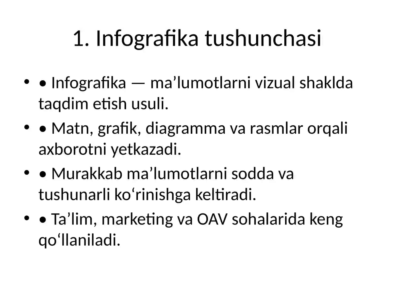 Infografika shaklida ma’lumotlarni tayyorlovchi dasturlar bilan ishlash 2