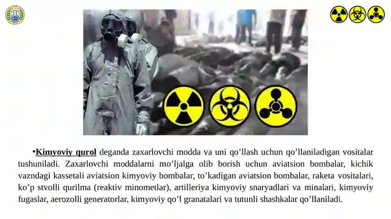 KIMYOVIY QUROL. KIMYOVIY ZАRАRLАNISH О’CHОG’I. KIMYOVIY VAZIYATNI BAHOLASH. 2