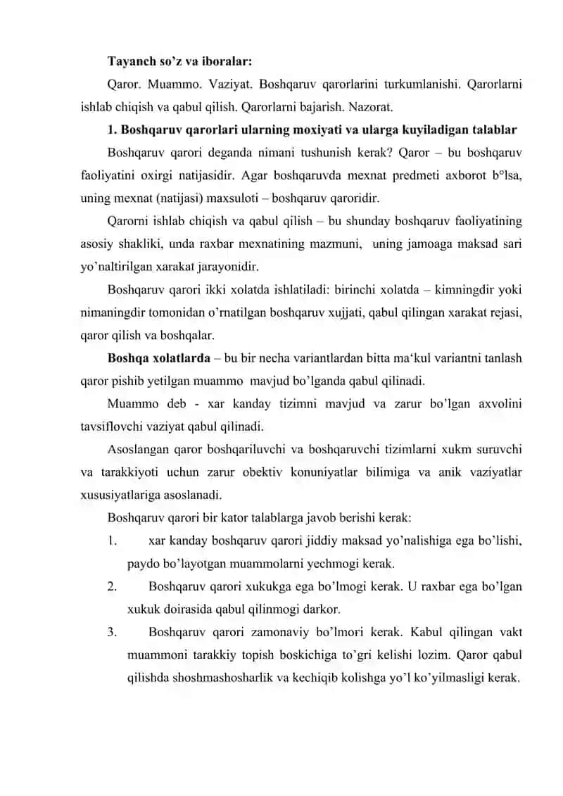 Boshqaruv qarorlarining ishlab chiqarishga axborotlarning ro’li 2