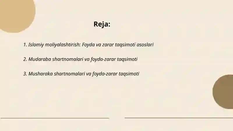 Islomiy moliyalashtirish shartnomalarida foyda va zarar taqsimotini belgilash va islom bank standartlarida foyda va zarar taqsimotiga doir qoidalar 2