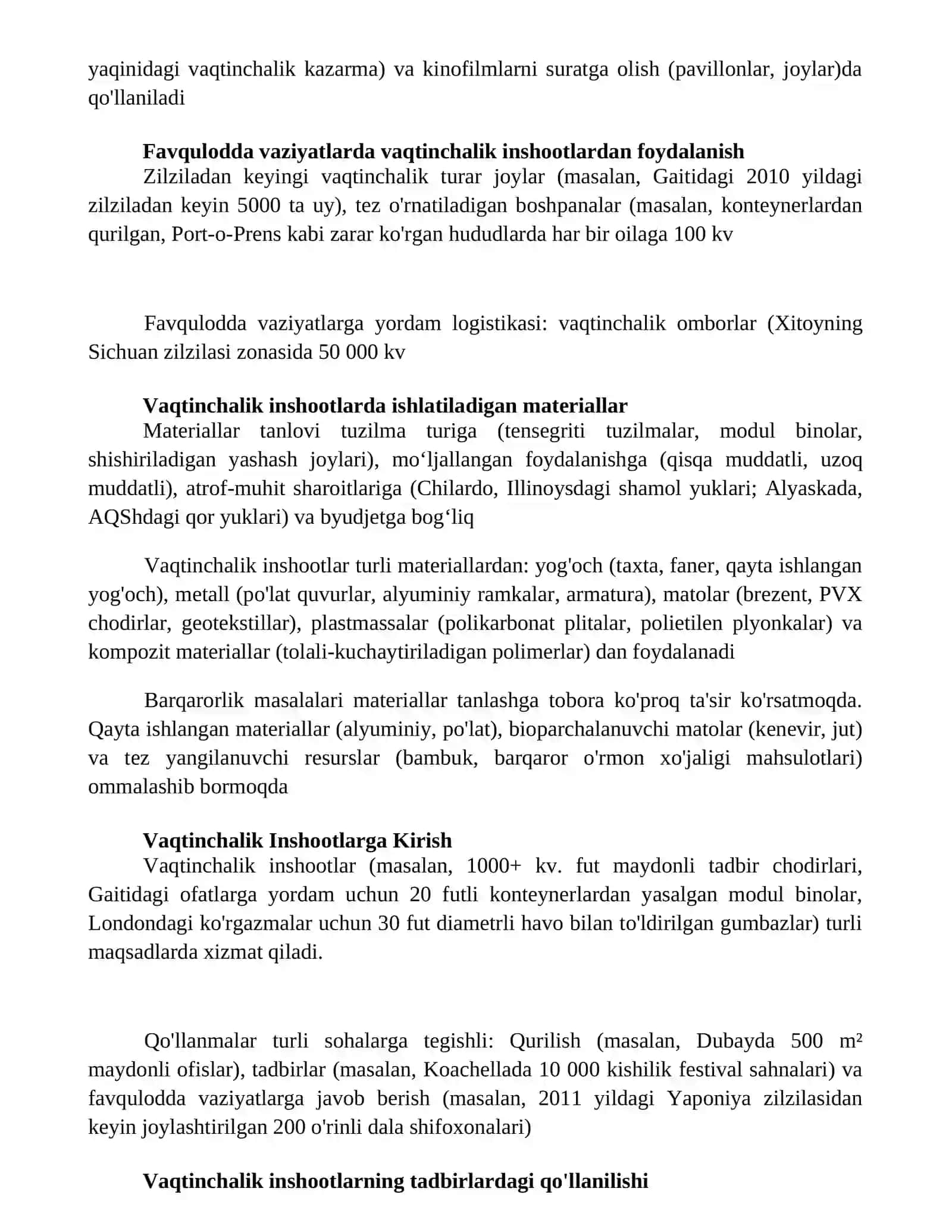 Vaqtinchalik inshootlar (chodirlardan modulli binolarga qadar) 2