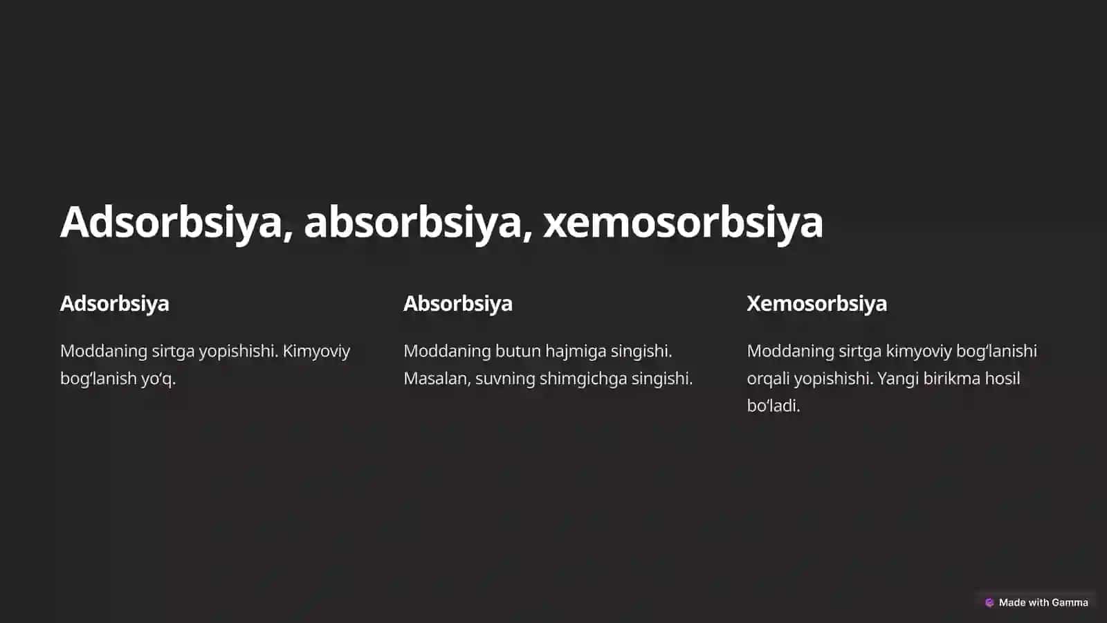 Sirt hodisalari. Adsorbsiya. Dispers sistemalar 2