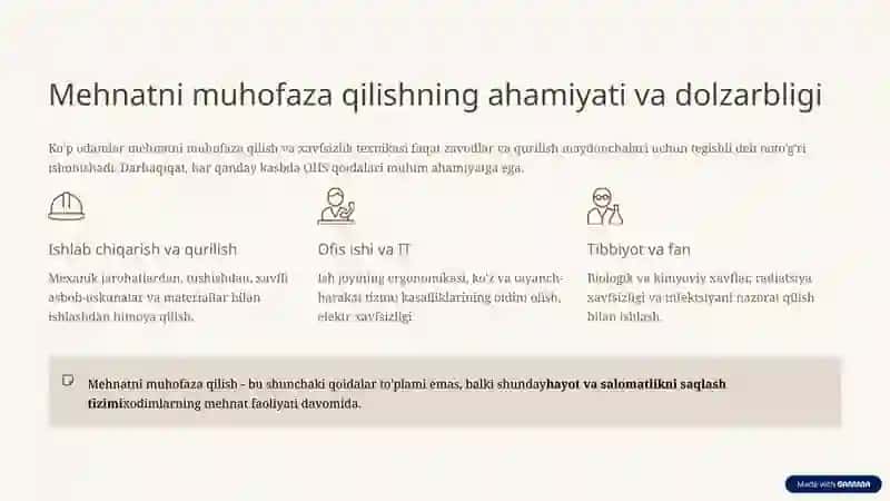 Mehnatni muhofaza qilish va xavfsizlik 2