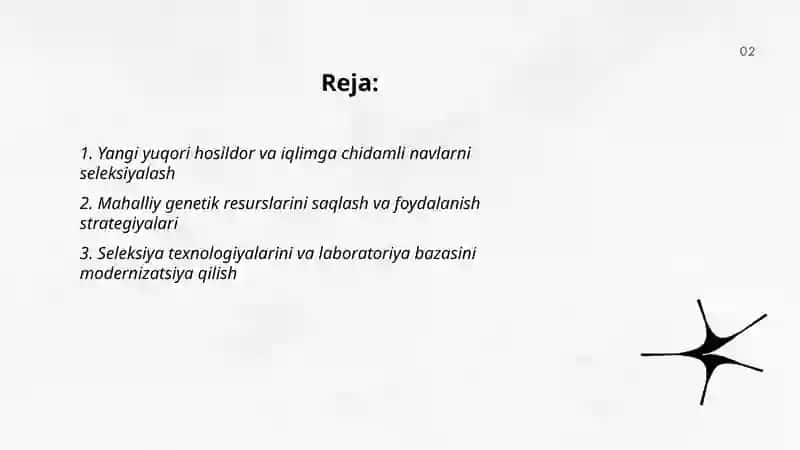 Yangi yuqori hosildor va iqlimga chidamli navlarni seleksiyalash 2