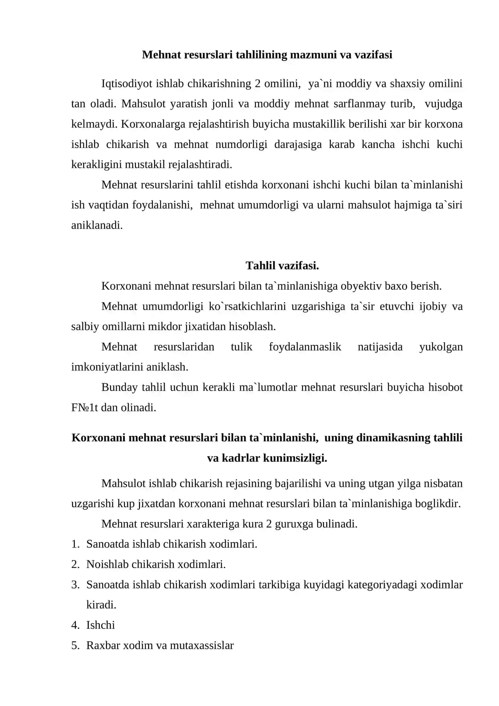 Mehnat resurslaridan foydalanish samaradorligini o`rganish 2
