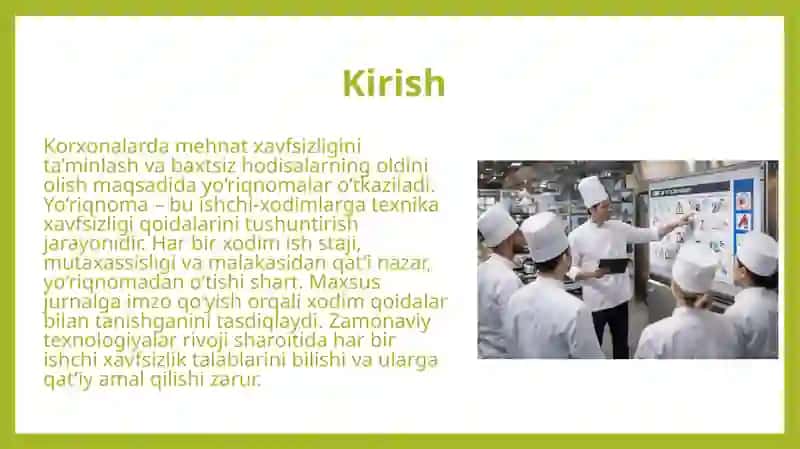 Korxonalarda yo‘riqnomalarni o‘tkazish va ularning turlari. 2