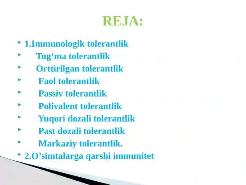 Immunologik Tolerantlik va O'simtalarga qarshiimmunitet 2
