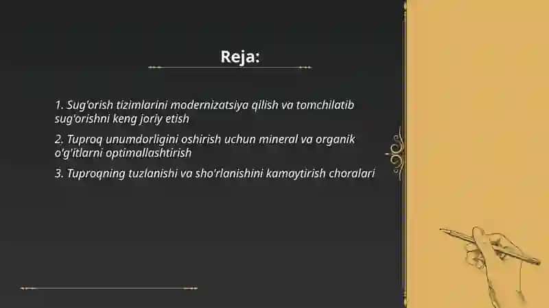 Yerdan foydalanish jarayonida mahsuldorligini yaxshilash tadbirlari 2