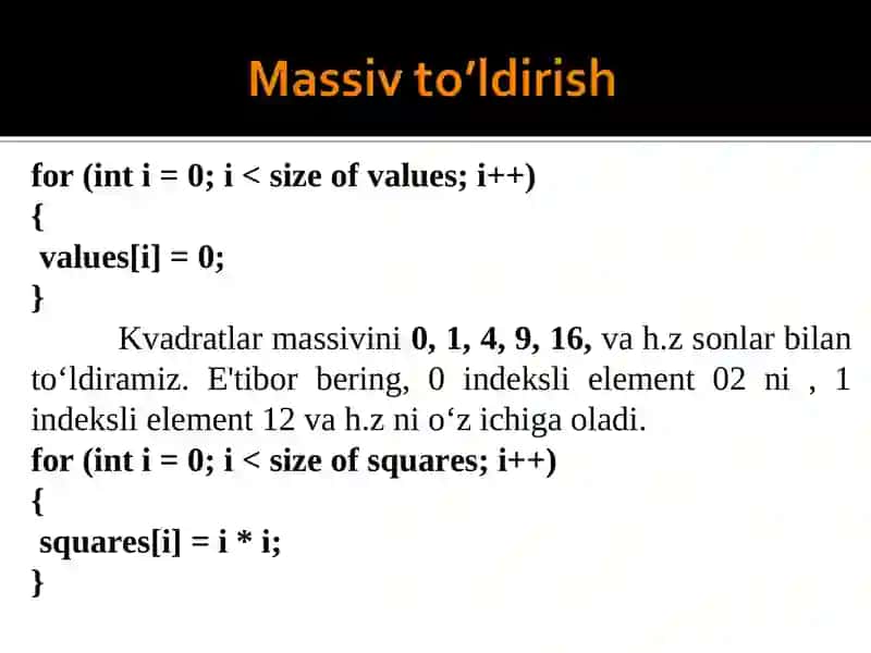 Massivlar uchun umumiy algoritmlar 2