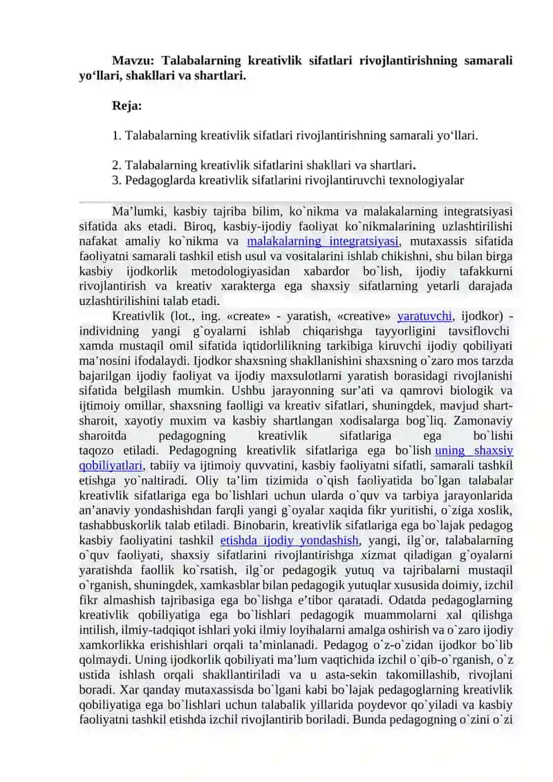 Talabalarning kreativlik sifatlari rivojlantirish 2