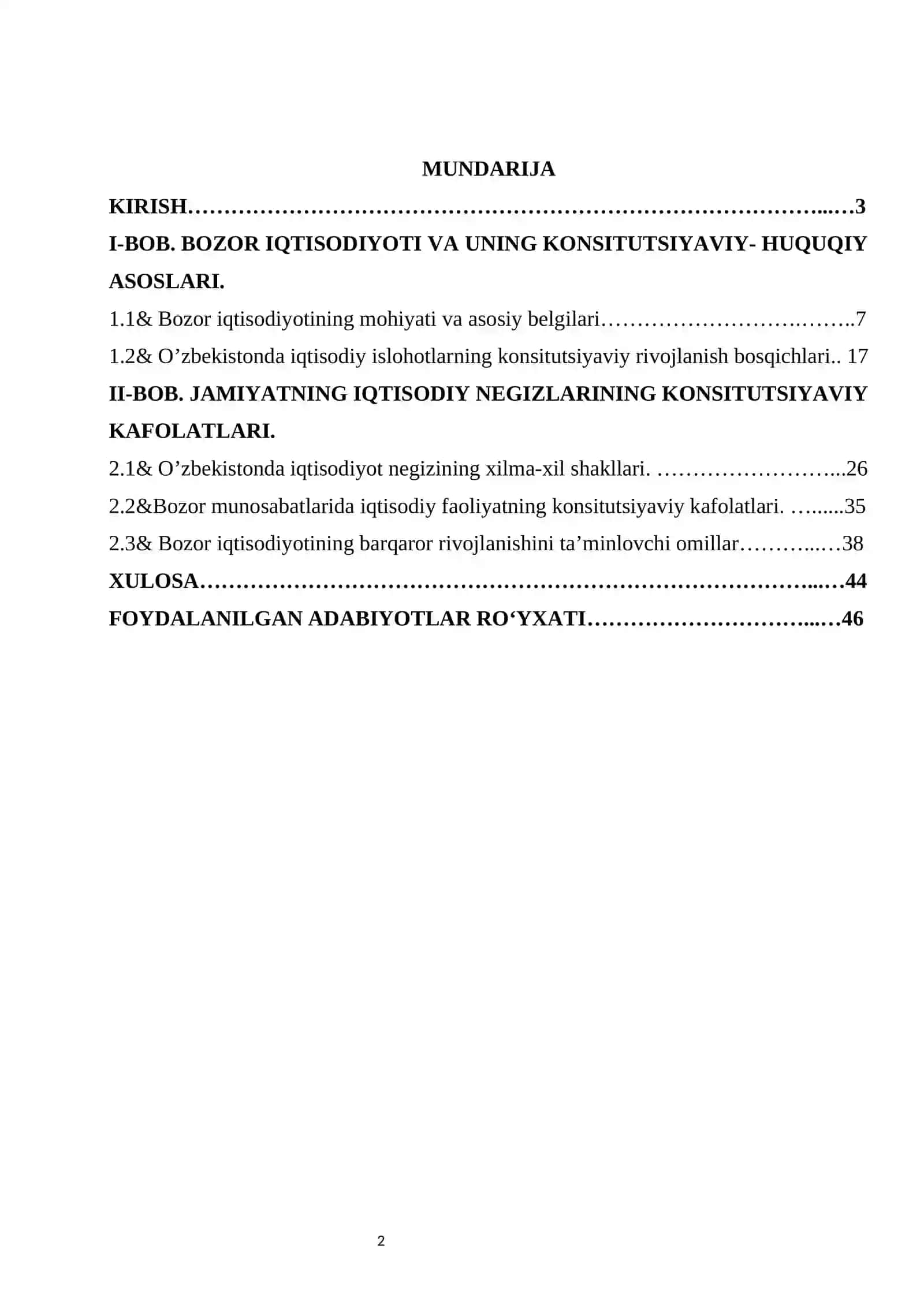Konsitutsiyada bozor iqtisodiyoti tamoyillari. kurs ishi 2