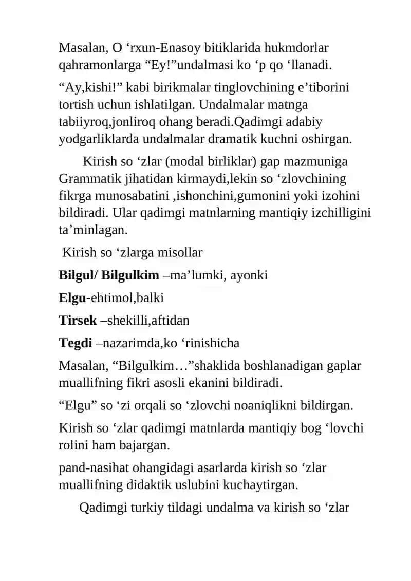 Undalma va kirish so’zlar 2