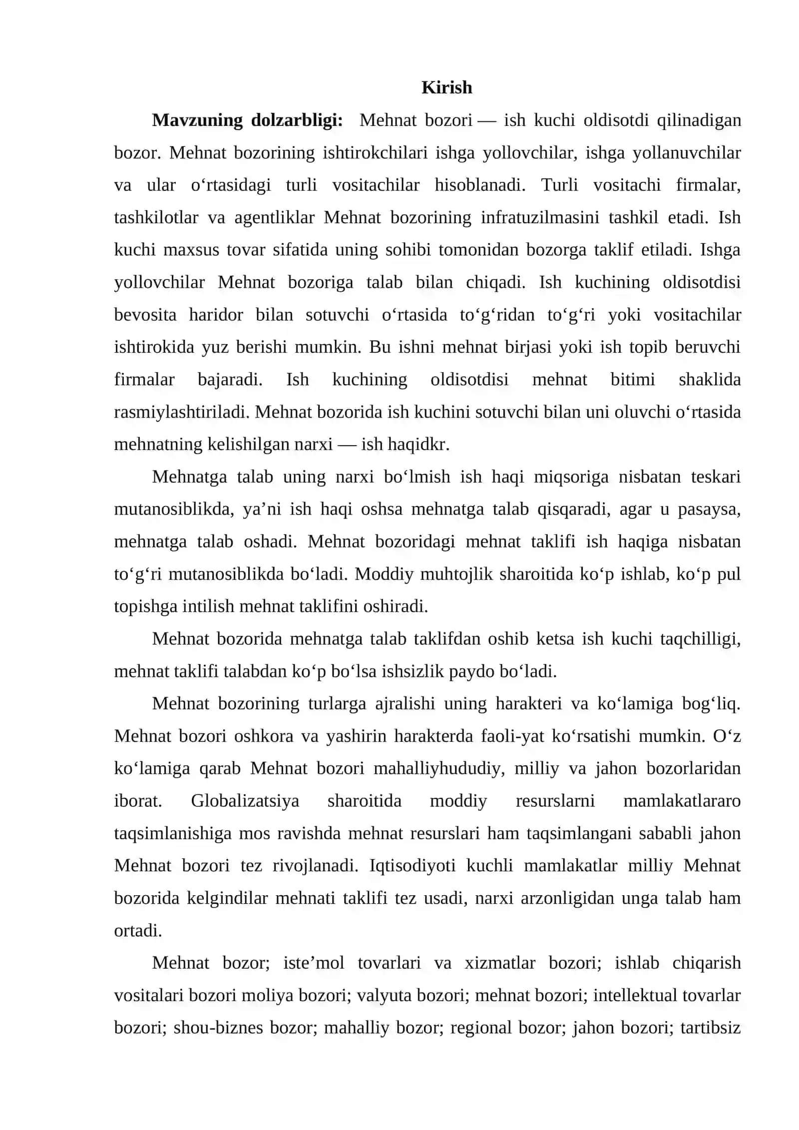 O'ZBEKISTON RESPUBLIKASI MEHNAT BOZORINING SHAKLLANISHI VA ISHSIZLIK O'ZIGA XOS XUSUSIYATLARI 2 2