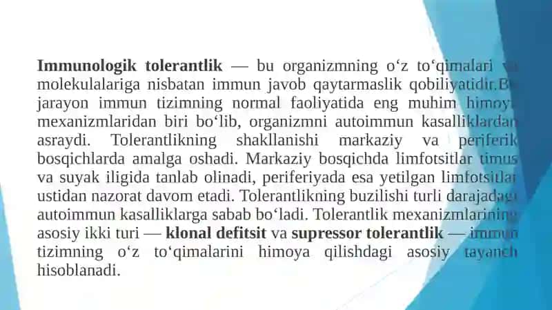 Immunologik tolerantlik nuqsonlari. Autoimmun kasalliklar. 2
