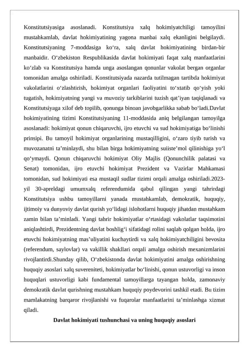 O‘zbekistonda davlat hokimiyatini amalga oshirishning huquqiy asoslari 2