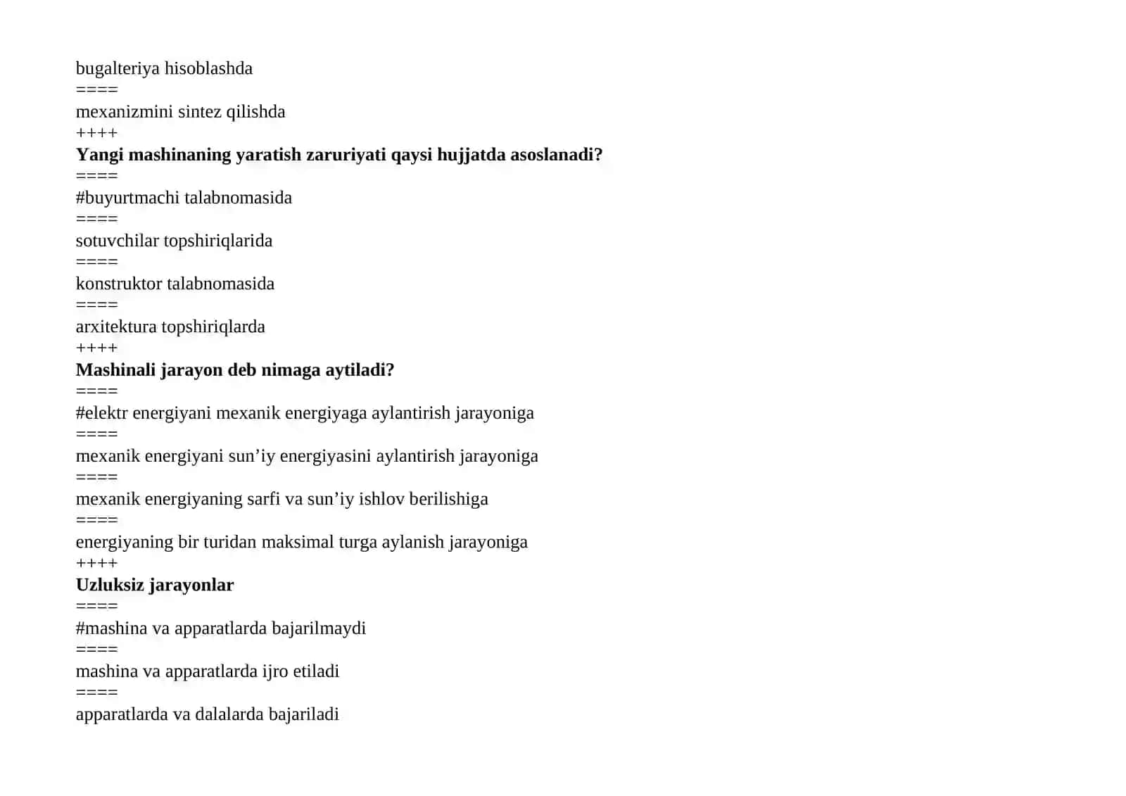 TARMOQ MASHINALARINI HISOBLASH VA LOYIHALASH FANIDAN TEST SAVOLLARI 2