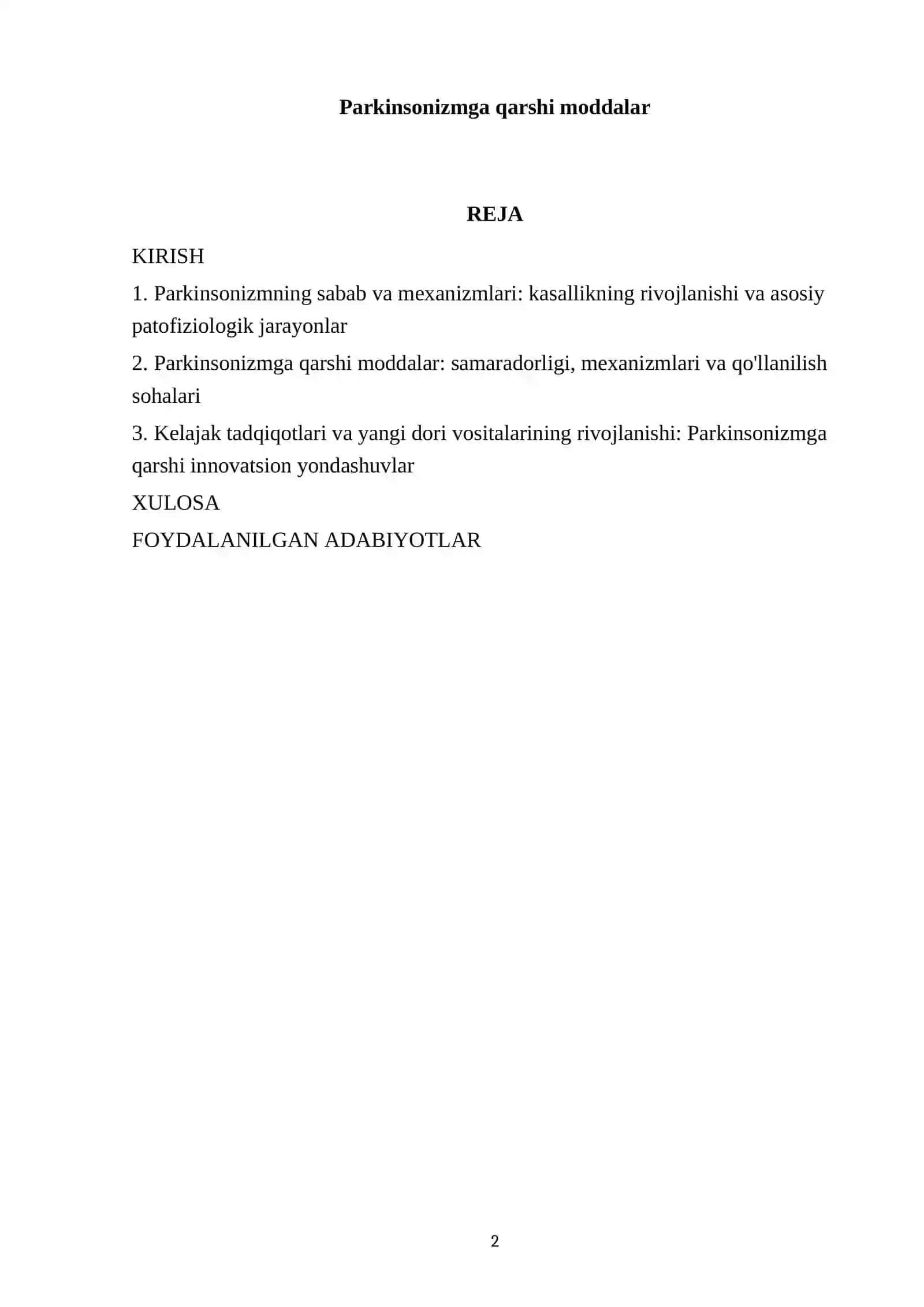 Parkinsonizmga qarshi moddalar 2