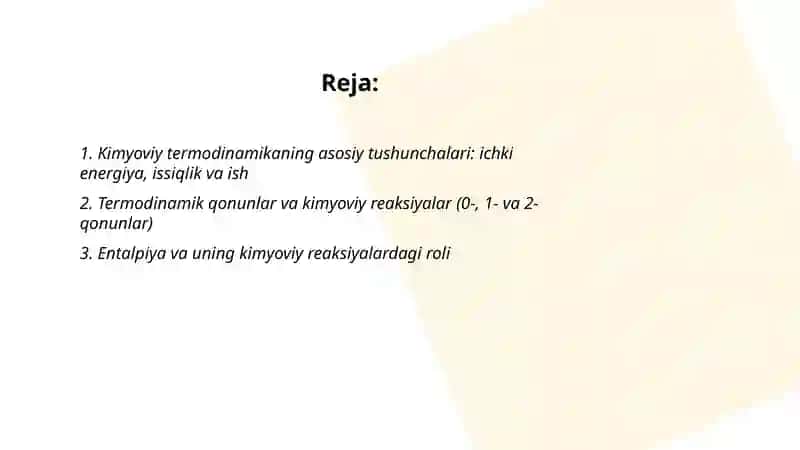 Kimyoviy termodinamika. Kimyoviy reaksiyalarning issiqlik efekti 2